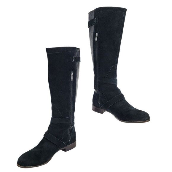 Ugg Cydnee Boots 8.5 Black Leather Knee High Buckle Sheepskin Shearling Stretch - Picture 17 of 17